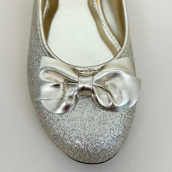Nina Girl's Gold Leather Glitter Sparkle Bow Round Toe Flats Sz 4 - Picture 2 of 7